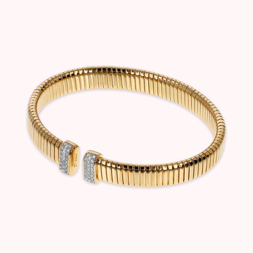 Bronzallure Golden Rigid Tubogas Bracelet with Cubic Zirconia Pavé WSBZ02401Y.YG