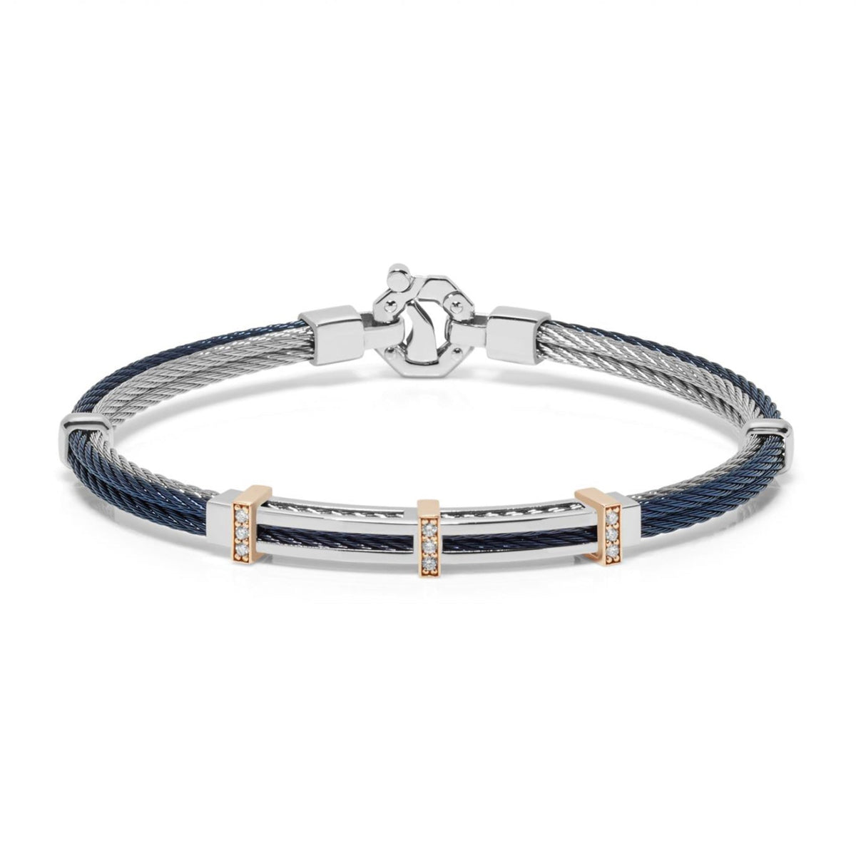 Baraka 18K rose gold and steel cable bracelet with white diamonds BR312501RODB