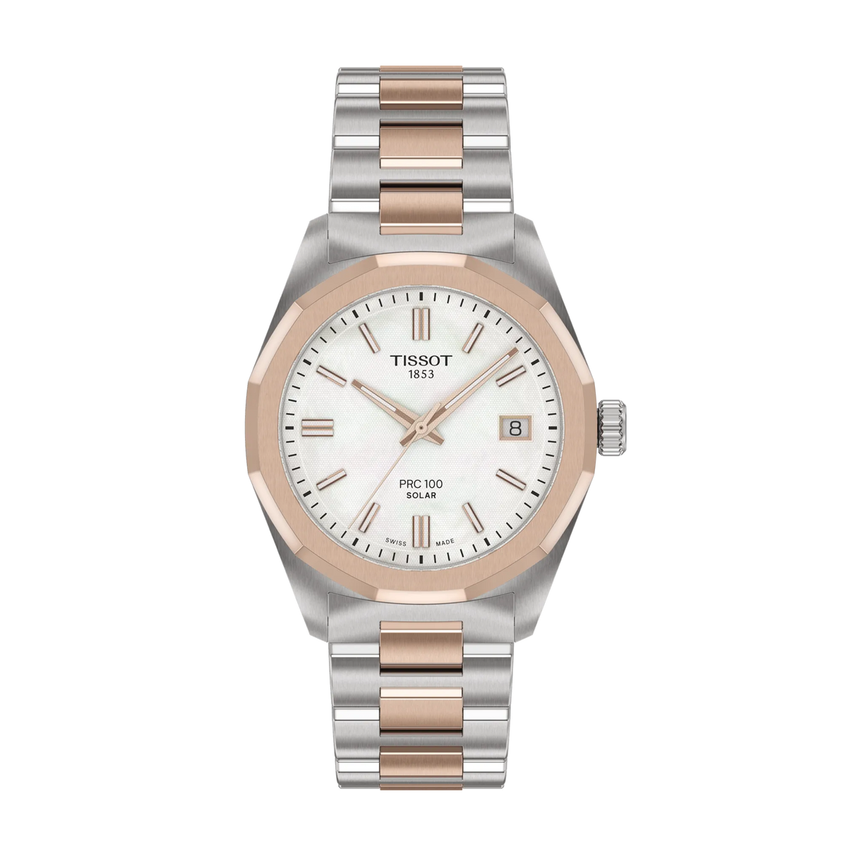 Tissot PRC 100 Solar 34mm White Mother of Pearl Dial Women's Watch T1518222211100