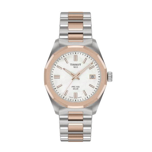 Tissot PRC 100 Solar 34mm White Mother of Pearl Dial Women's Watch T1518222211100