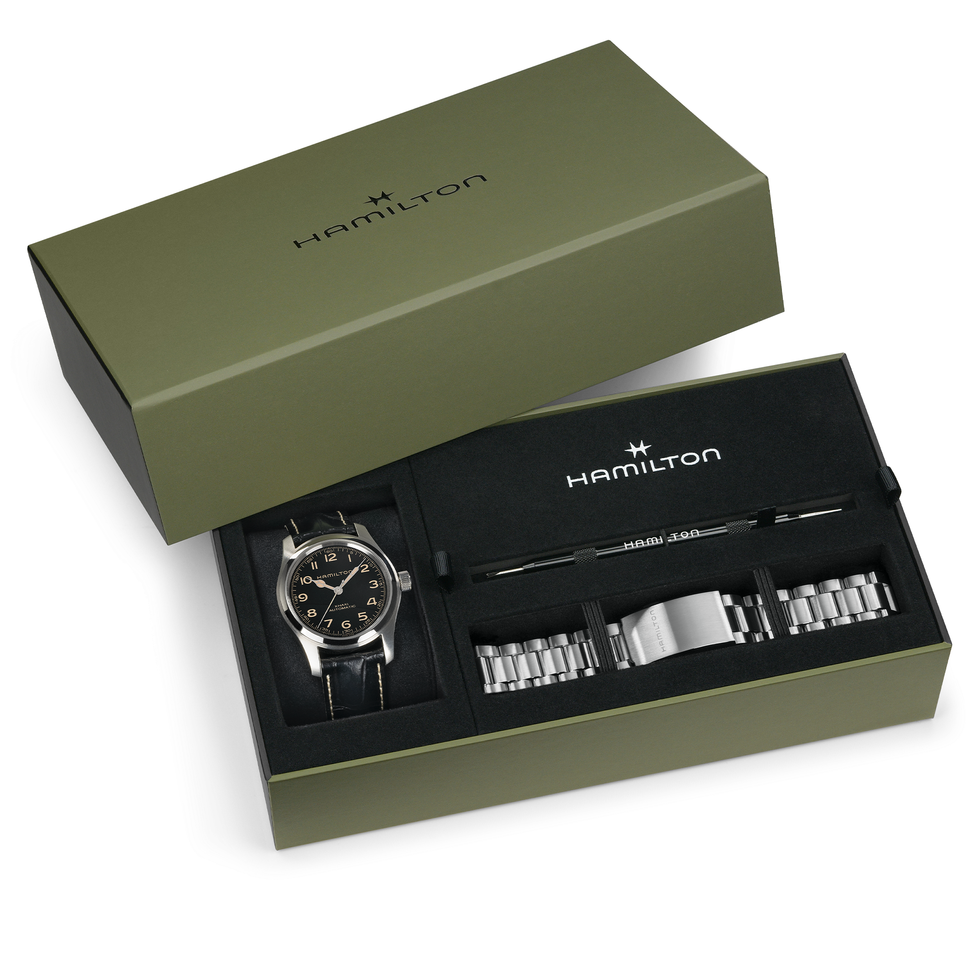 Hamilton Khaki Field Murph Auto Bracelet Bundle 42mm Black Dial Men's Watch H70605732