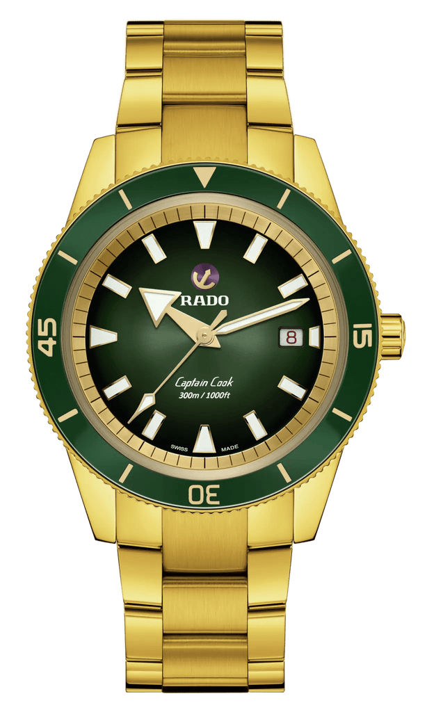 RADO Captain Cook 42mm Yellow Gold Green Dial Men's Watch