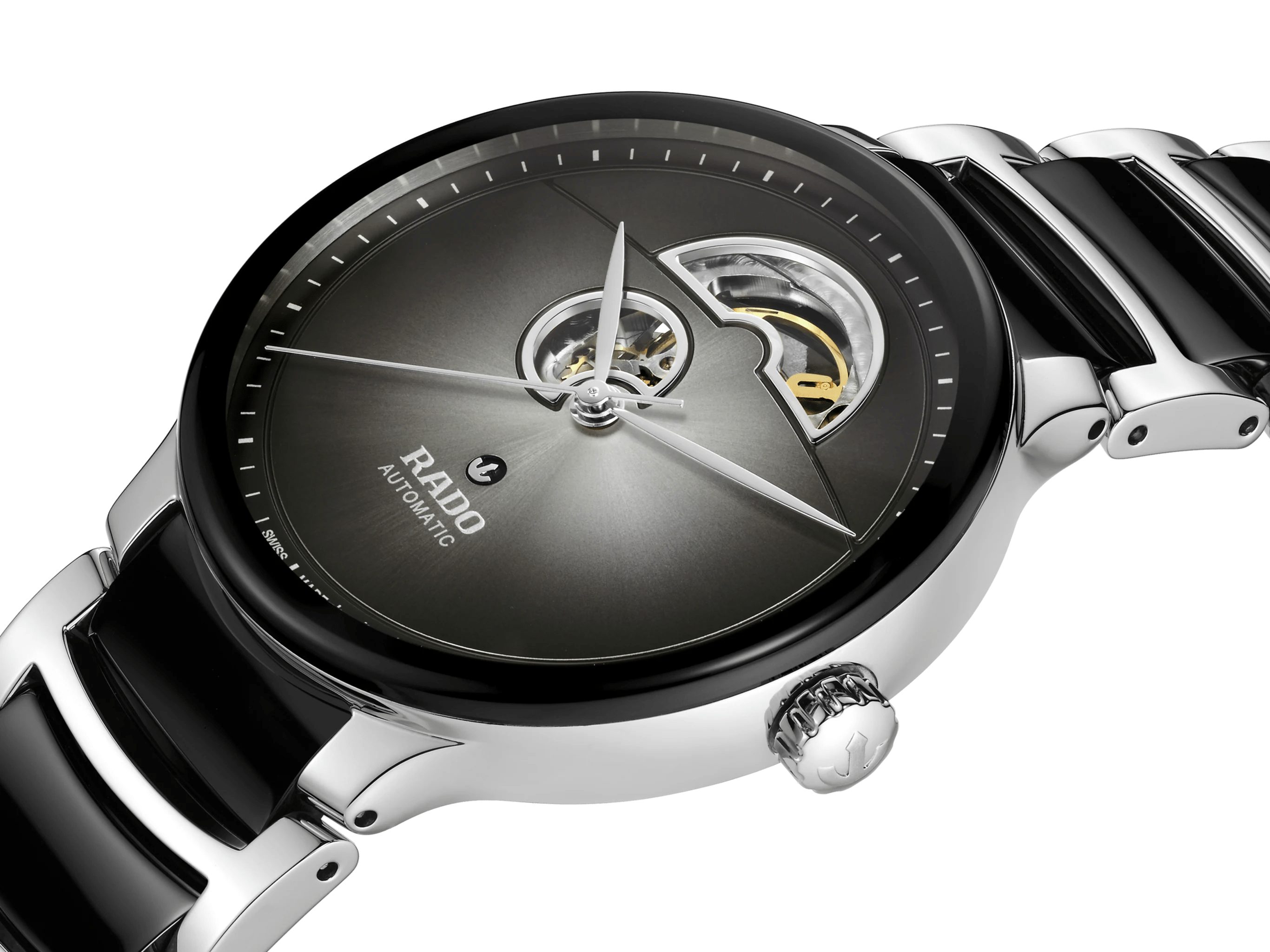 Open Back Watch RADO Centrix Automatic Open Heart 39.5mm Black-Silver Men's Watch R300 ...