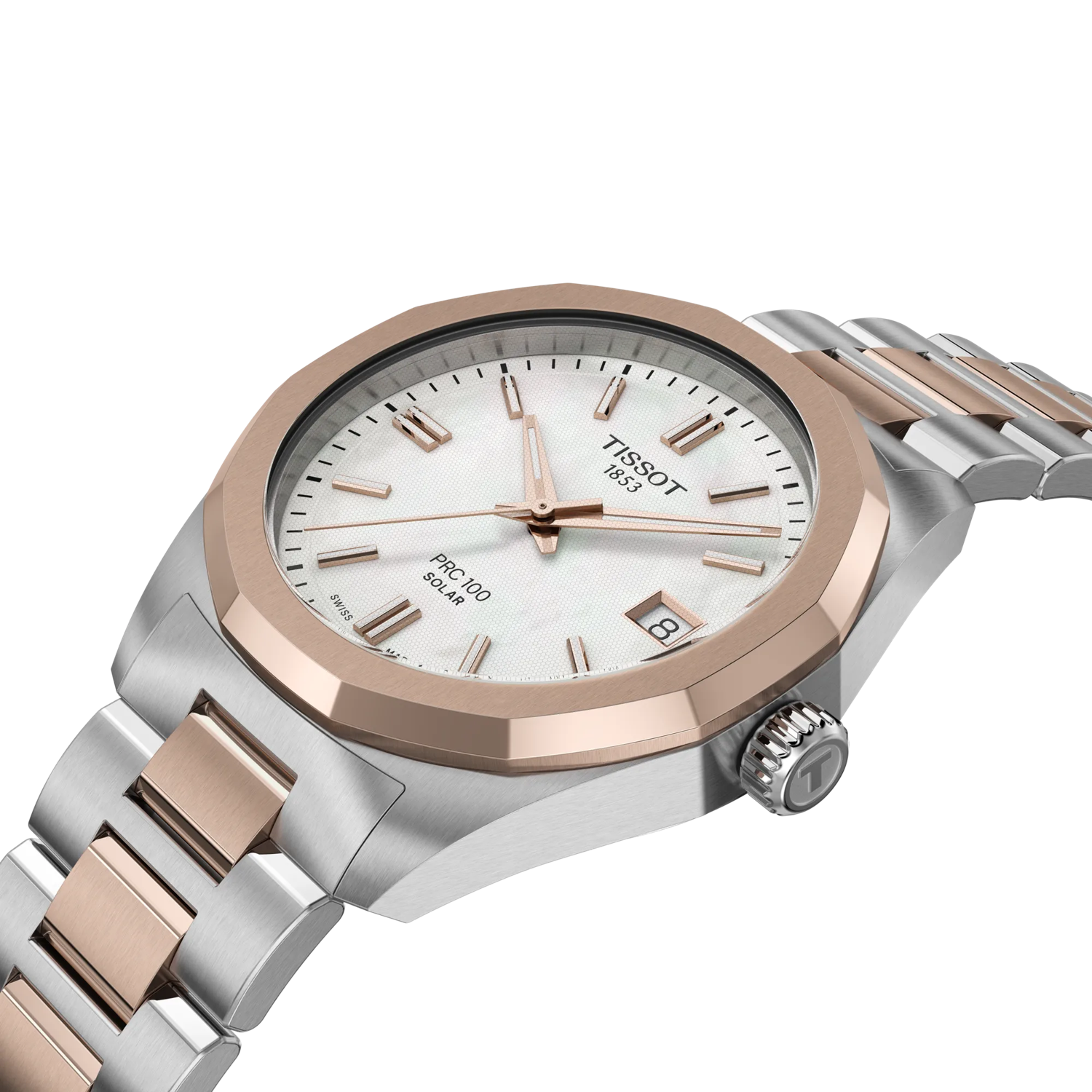 Tissot PRC 100 Solar 34mm White Mother of Pearl Dial Women's Watch T1518222211100