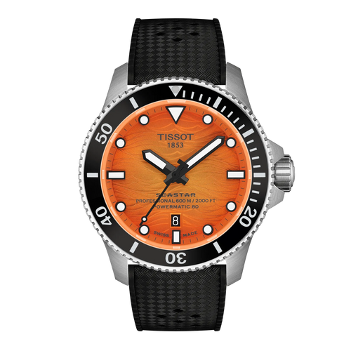 Tissot Seastar 2000 Powermatic 80 44mm Orange Dial Men's Watch T1209071728100