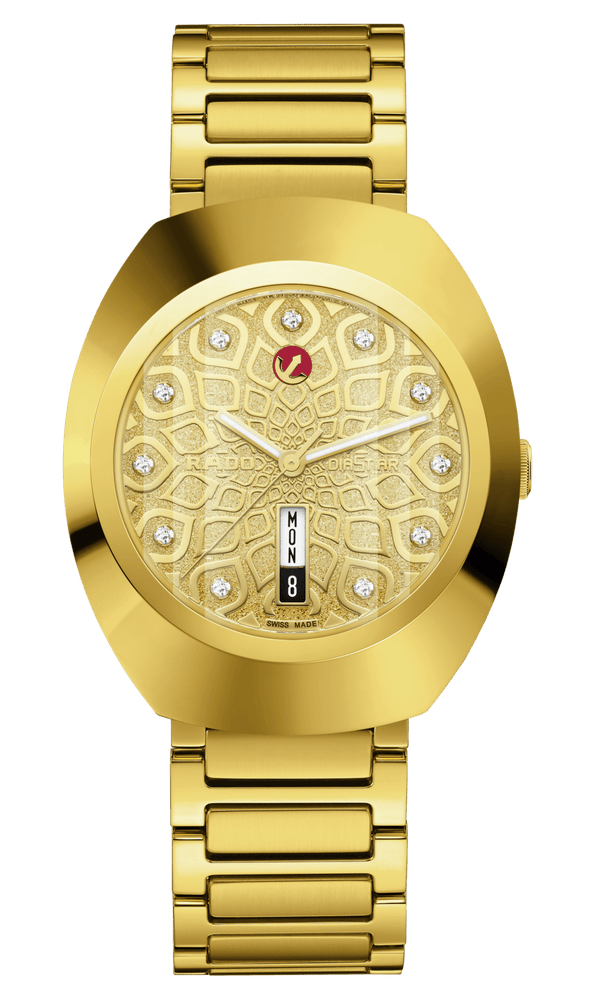 Rado DiaStar Original 38mm Pattern Dial Yellow Gold PVD Men's