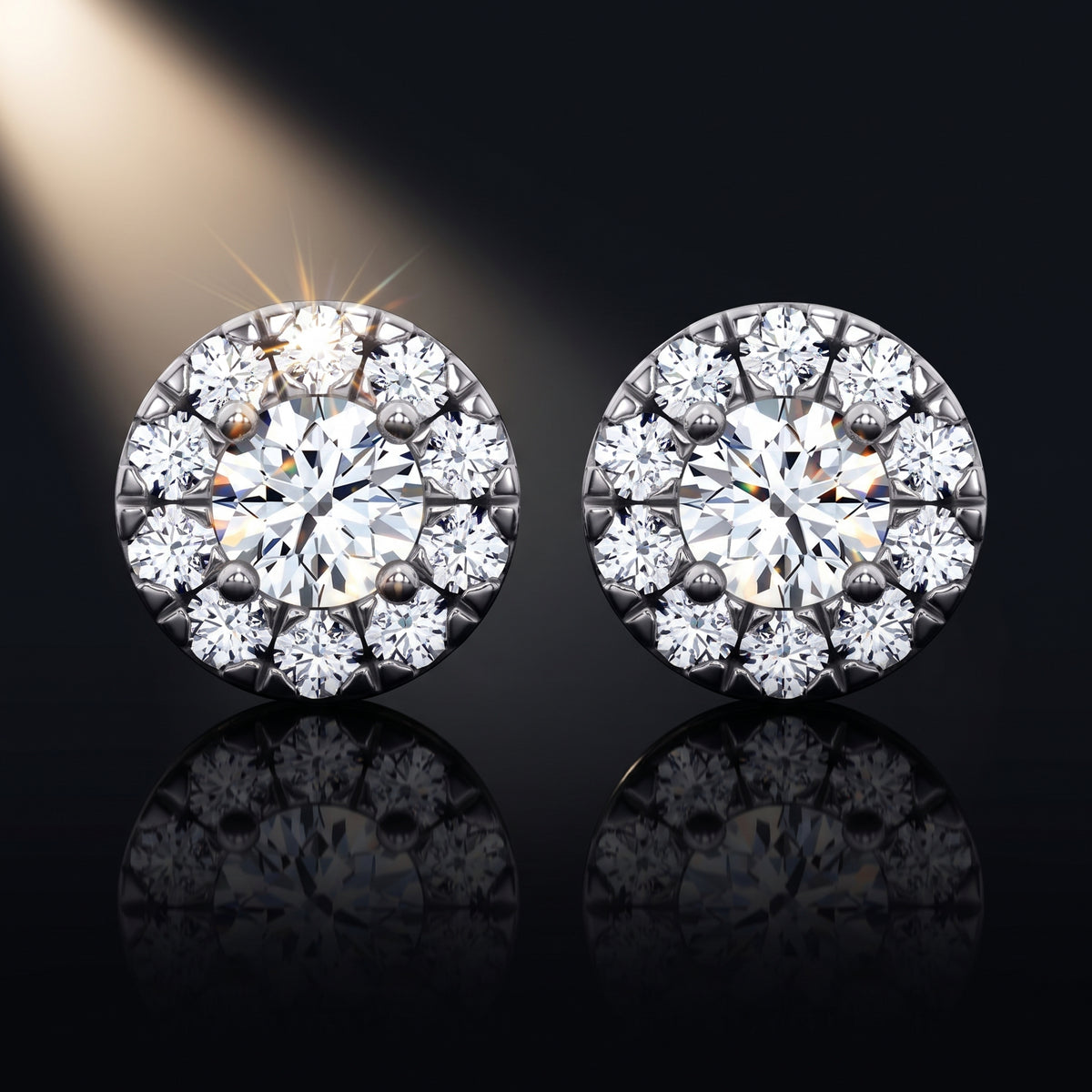 0.50 Carat Lab Grown Diamond Round Halo Stud Earrings