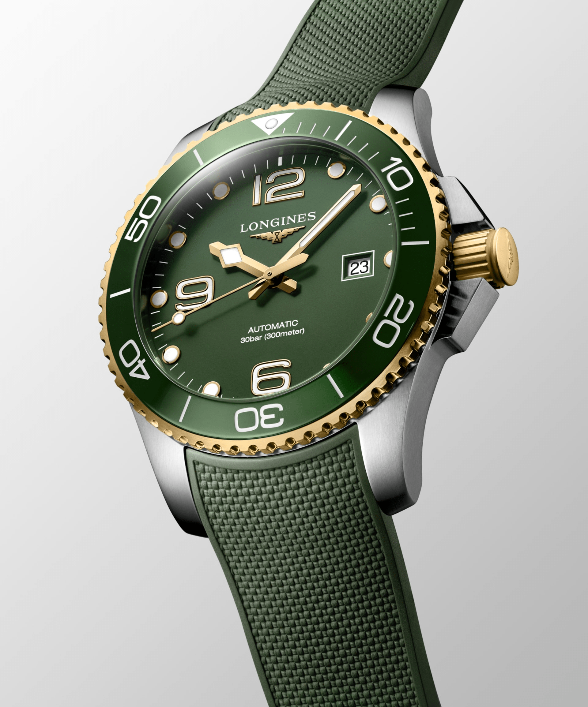 Longines HydroConquest 43mm Green-Gold Rubber Strap Men's Watch L37823069