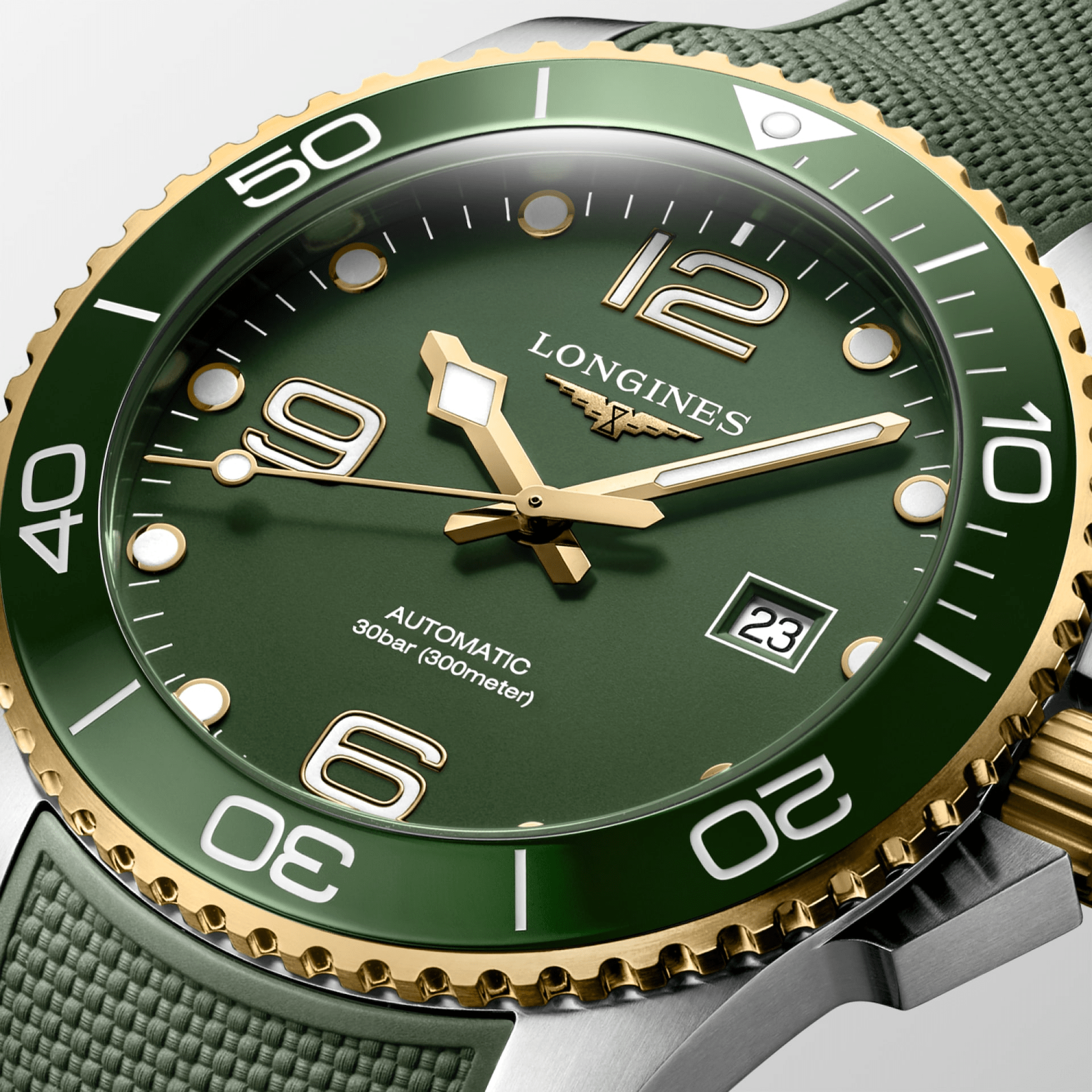 Longines HydroConquest 43mm Green-Gold Rubber Strap Men's Watch L37823069