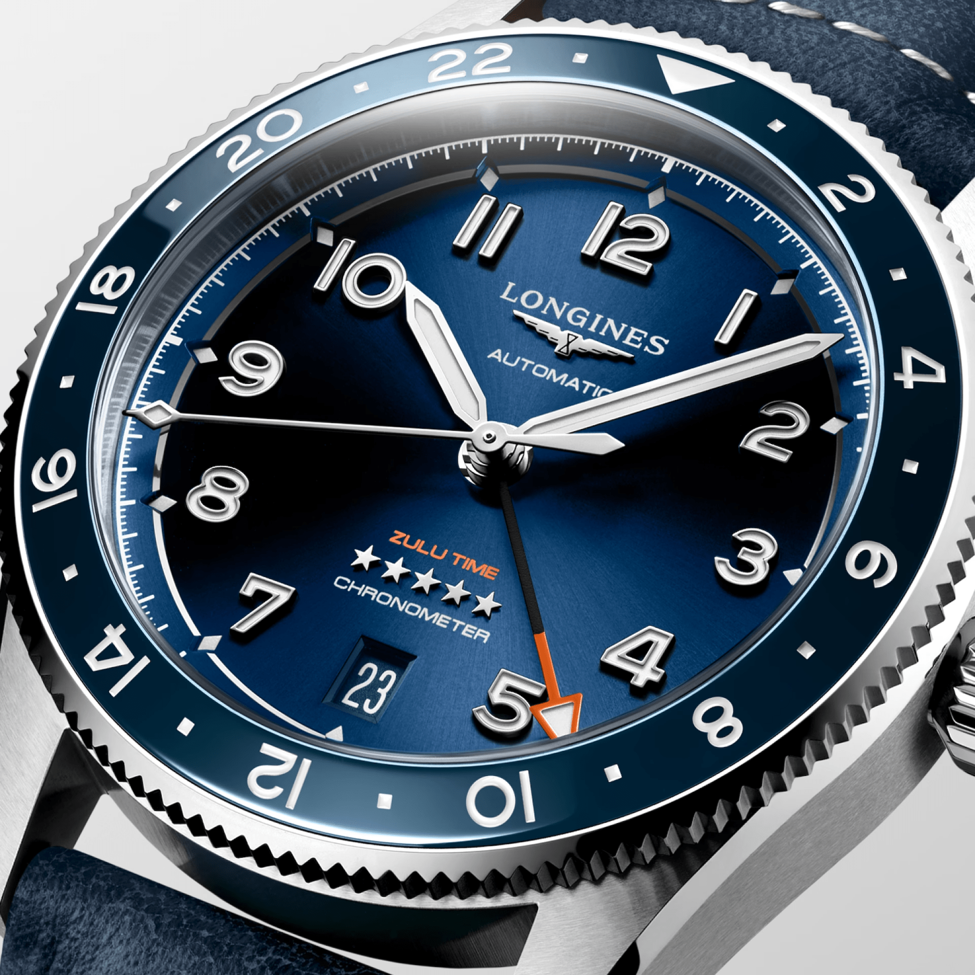 Longines Spirit Zulu Time 39mm Blue Dial GMT Leather Men's Watch L38024932