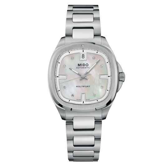 Mido Multifort TV 35mm White Mother-Of-Pearl Steel Women's Watch M0493071110600