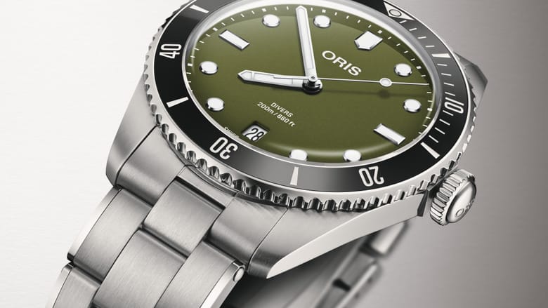 Oris Divers Date 39mm Green Dial Men's Watch 01 733 7795 4057-Set