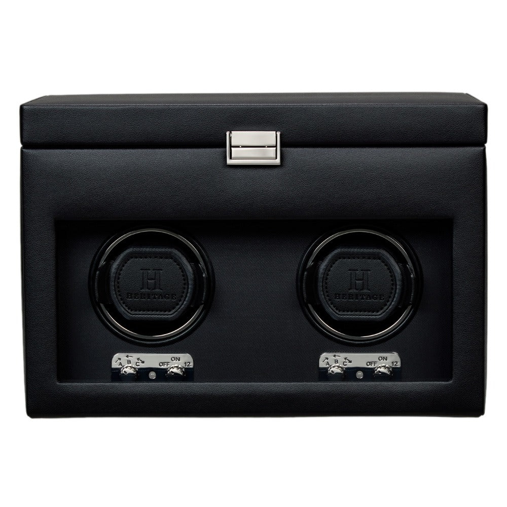 WOLF Heritage Double Watch Winder With Storage Black 270402