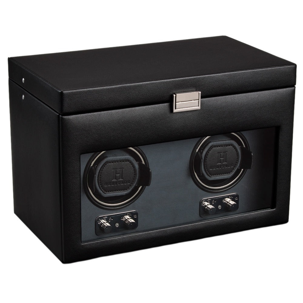 WOLF Heritage Double Watch Winder With Storage Black 270402