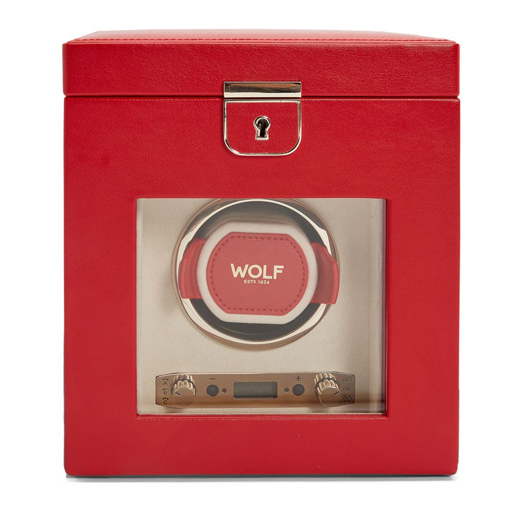 WOLF Palermo Single Watch Winder With Jewelry Storage Red 213772