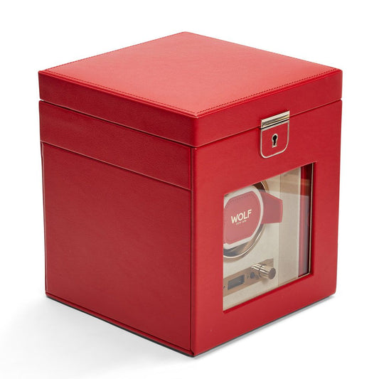 WOLF Palermo Single Watch Winder With Jewelry Storage Red 213772
