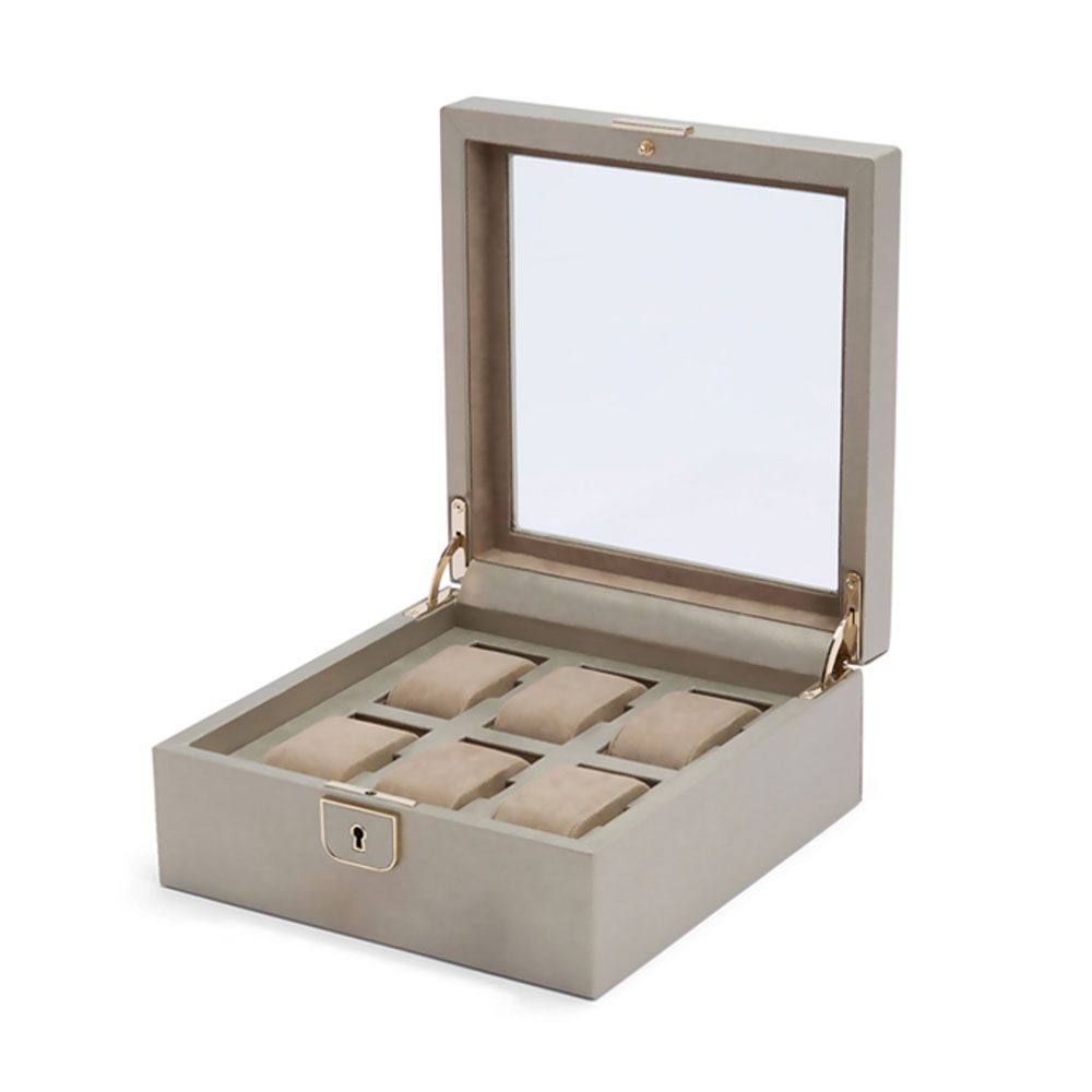 WOLF Palermo 6 Piece Watch Box Pewter 213878