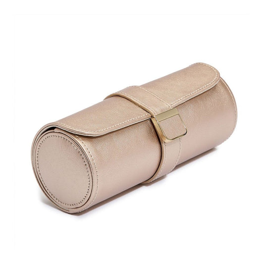 WOLF Palermo Rose Gold Double Watch Roll With Jewelry Pouch 213916