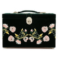 WOLF Zoe Large Jewelry Box Forest Green Velvet Floral Embroidery 393012
