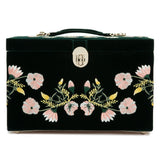 WOLF Zoe Large Jewelry Box Forest Green Velvet Floral Embroidery 393012