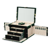 WOLF Zoe Large Jewelry Box Forest Green Velvet Floral Embroidery 393012