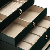 WOLF Zoe Large Jewelry Box Forest Green Velvet Floral Embroidery 393012