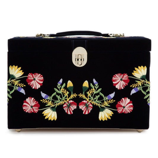 WOLF Zoe Large Jewelry Box Indigo Velvet Floral Embroidery 393016