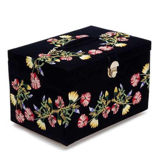 WOLF Zoe Large Jewelry Box Indigo Velvet Floral Embroidery 393016