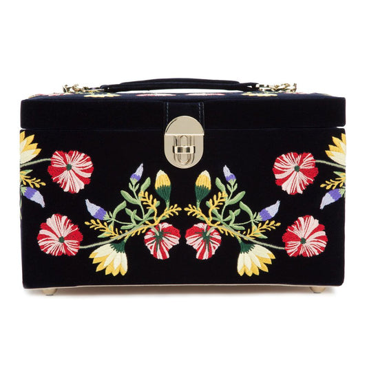 WOLF Zoe Medium Jewelry Box Indigo Velvet Floral Embroidery 393116