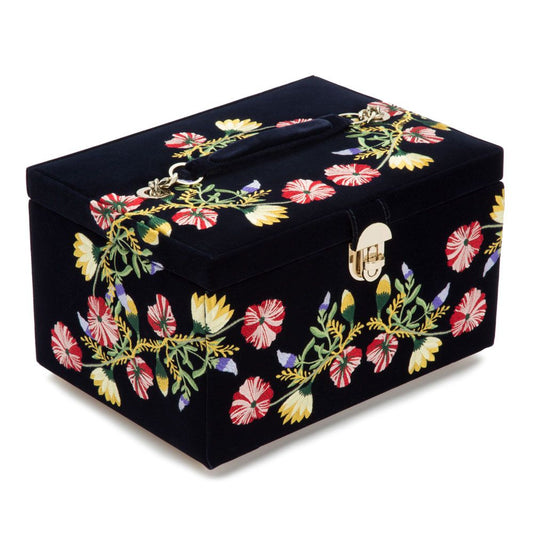 WOLF Zoe Medium Jewelry Box Indigo Velvet Floral Embroidery 393116