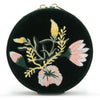 WOLF Zoe Travel Round Pouch Forest Green Velvet Floral Embroidery 393212