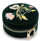 WOLF Zoe Travel Round Pouch Forest Green Velvet Floral Embroidery 393212