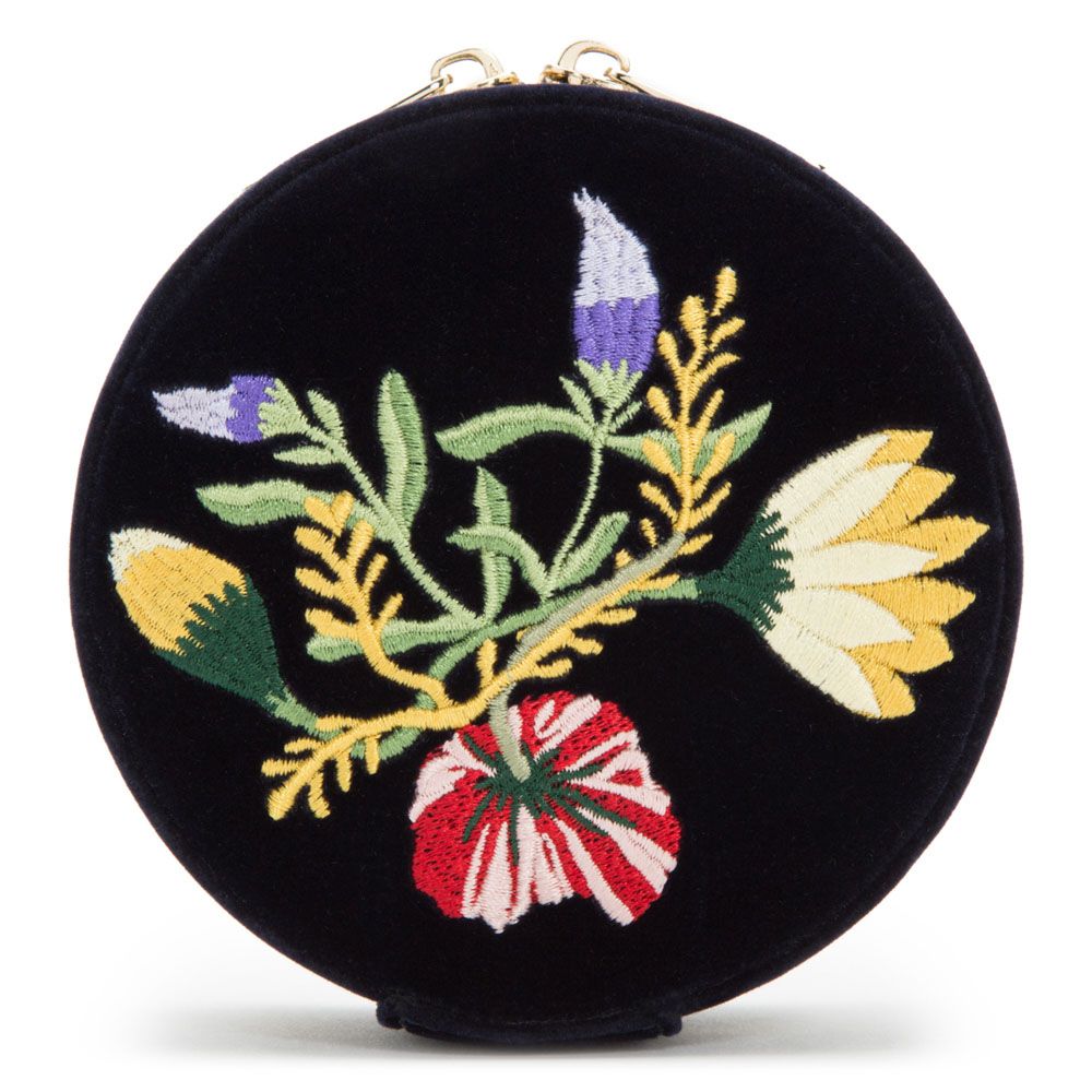 WOLF Zoe Travel Round Pouch Indigo Velvet Floral Embroidery 393216