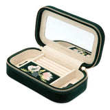 WOLF Zoe Travel Zip Case Forest Green Velvet Floral Embroidery 393312