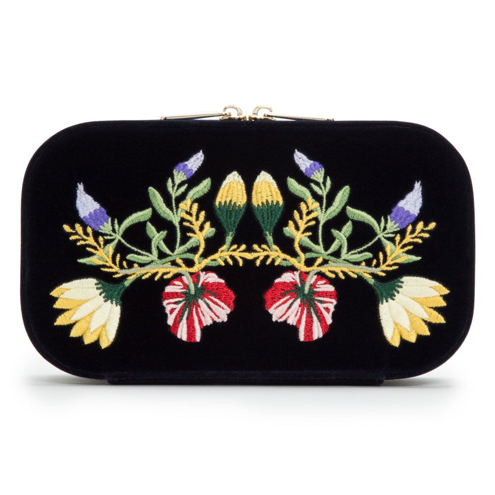 WOLF Zoe Travel Zip Case Indigo Velvet Floral Embroidery 393316