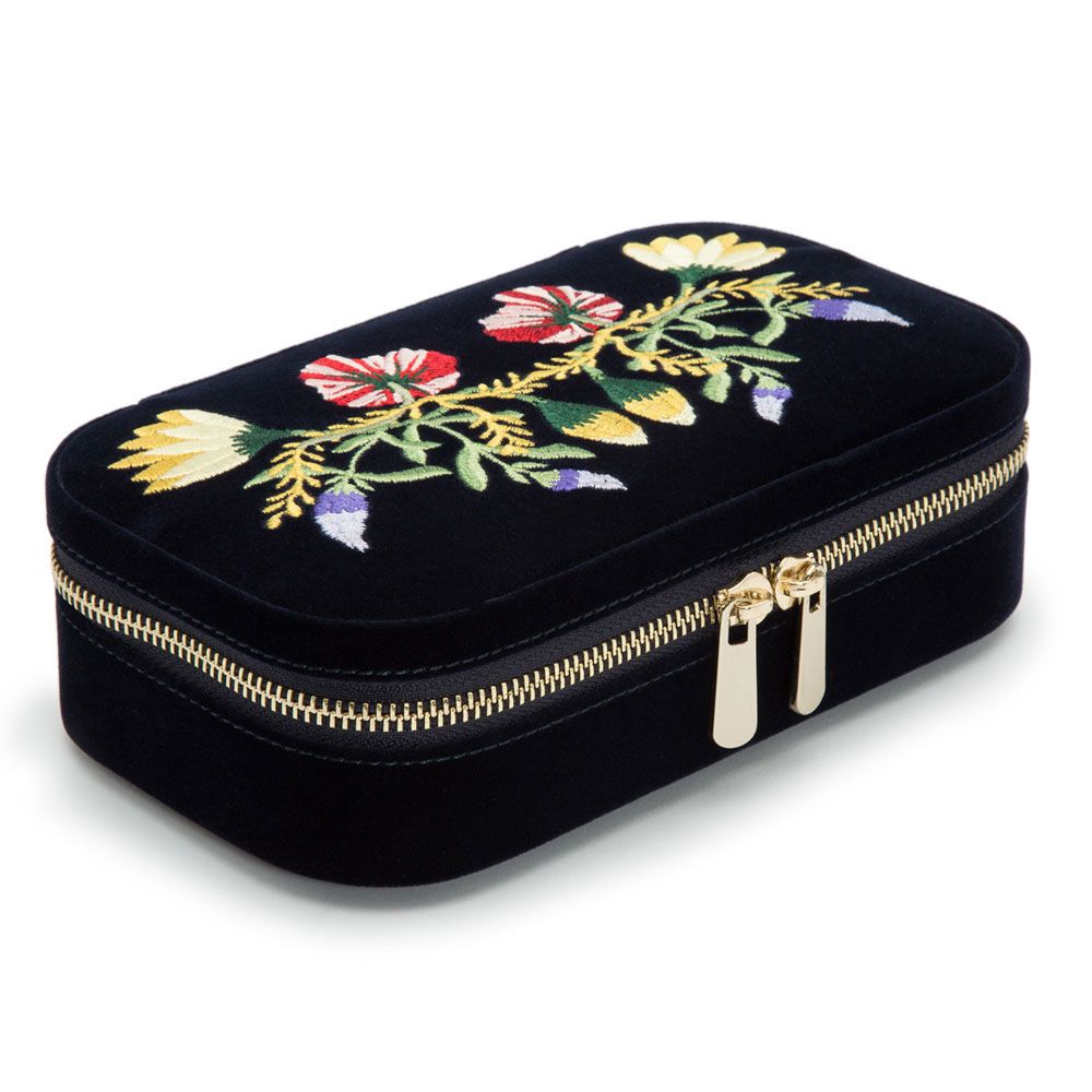 WOLF Zoe Travel Zip Case Indigo Velvet Floral Embroidery 393316