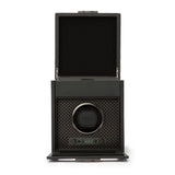 WOLF Axis Black Powder Coat Metal Plated Single Watch Winder With Storage 469203