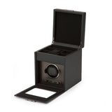 WOLF Axis Black Powder Coat Metal Plated Single Watch Winder With Storage 469203