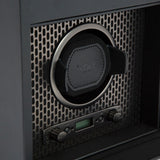 WOLF Axis Black Powder Coat Metal Plated Single Watch Winder With Storage 469203