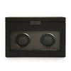 WOLF Axis Black Powder Coat Metal Plated Double Watch Winder With Storage 469303
