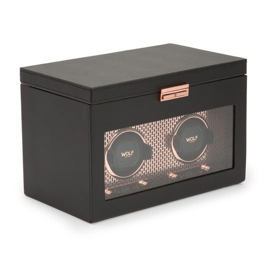 WOLF Axis Copper Metal Plated Double Watch Winder With Storage 469316