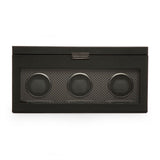 WOLF Axis Black Powder Coat Metal Plated Triple Watch Winder With Storage 469403