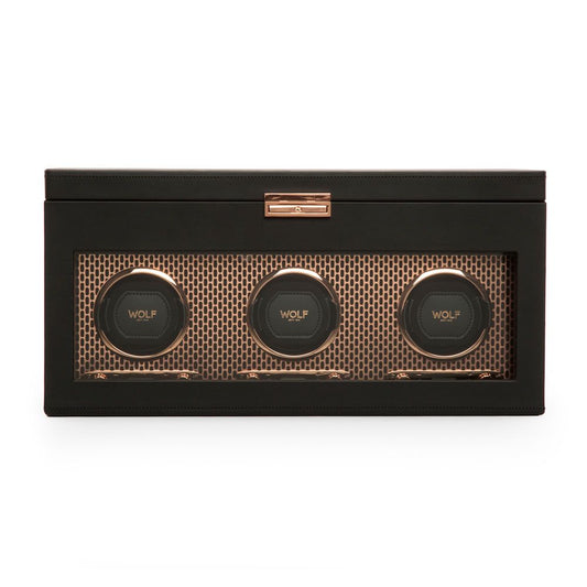 WOLF Axis Copper Metal Plated Triple Watch Winder With Storage 469416