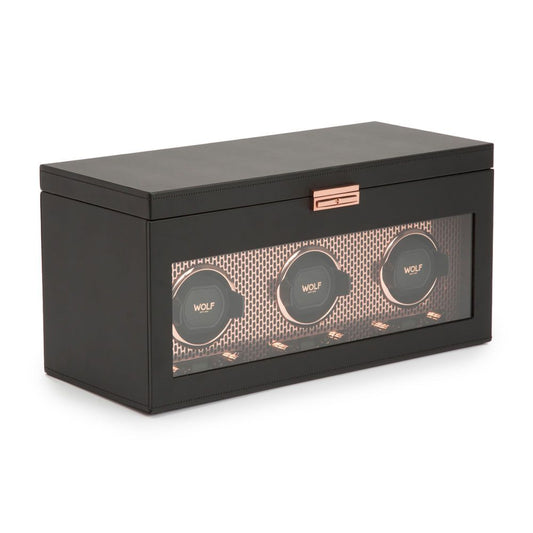 WOLF Axis Copper Metal Plated Triple Watch Winder With Storage 469416
