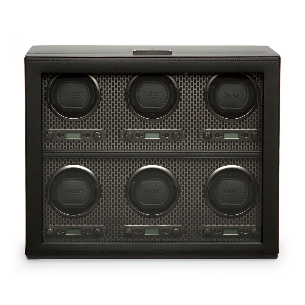 WOLF Axis Black Powder Coat Plated 6 Piece Watch Winder 469603