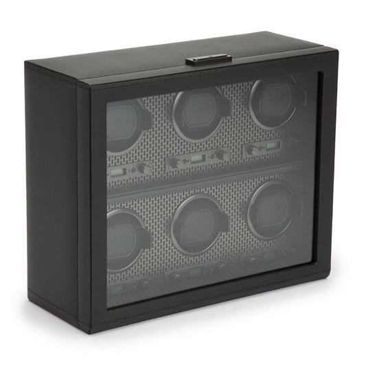 WOLF Axis Black Powder Coat Plated 6 Piece Watch Winder 469603