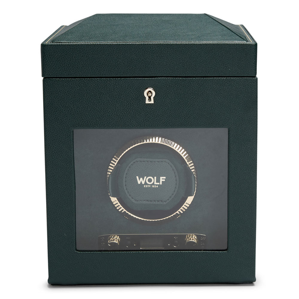 WOLF British Racing Green Single Watch Winder with Storage 792141
