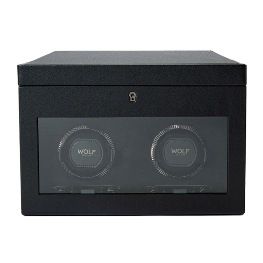 WOLF British Racing Black Double Watch Winder with Storage 792202