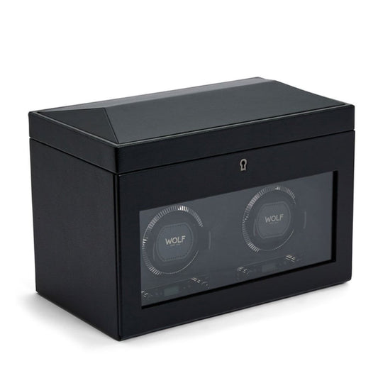 WOLF British Racing Black Double Watch Winder with Storage 792202