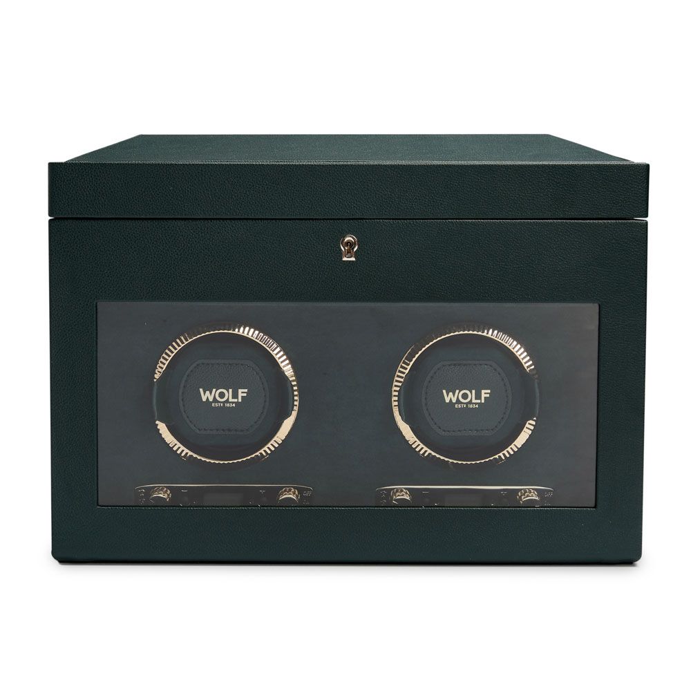 WOLF British Racing Green Double Watch Winder with Storage 792241